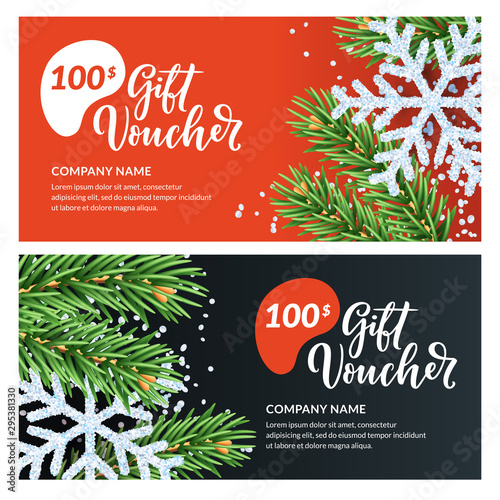 Gift card, voucher, certificate, coupon vector design template. Discount banner for Christmas and New Year holidays sale