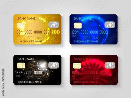 Realistic credit cards set.