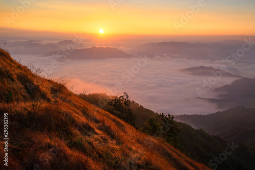 View of Doi Pui  Sop Moei Island  Mae Hong Son in the morning  the foggy sunrise in the morning
