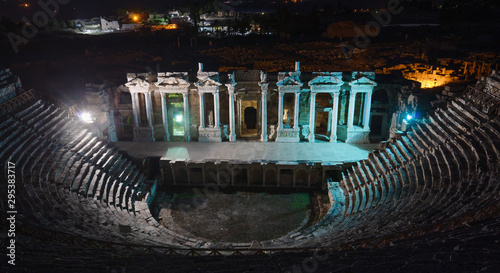 Amphitheater in ancient city of Hierapolis at night