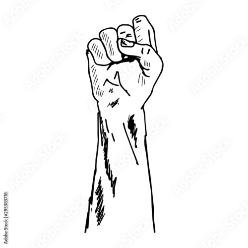 Fist hand up gesture fist. Hand drawn illustration