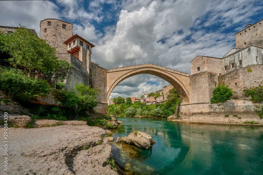 Old Bridge - a stone suspension bridge over the Neretva River in the city of Mostar in Bosnia and Herzegovina