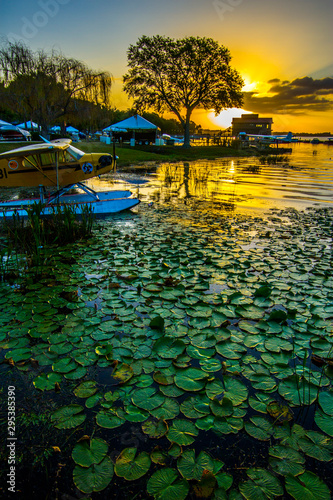 Seaplane at the Tavares docks sunrise photo