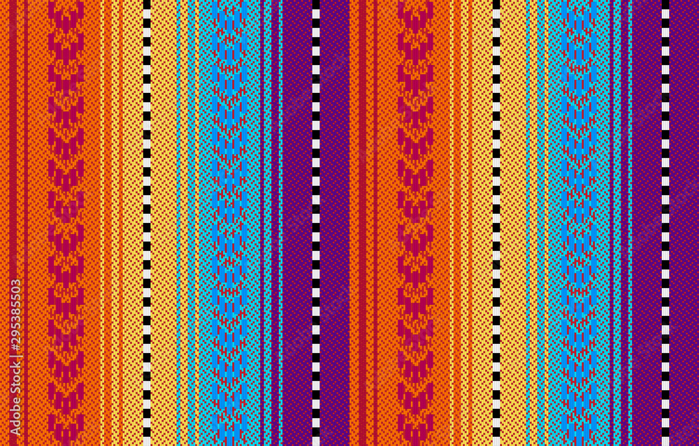 Blanket stripes seamless vector pattern. Background for Cinco de Mayo party decor or ethnic mexican fabric pattern with colorful stripes. Serape design