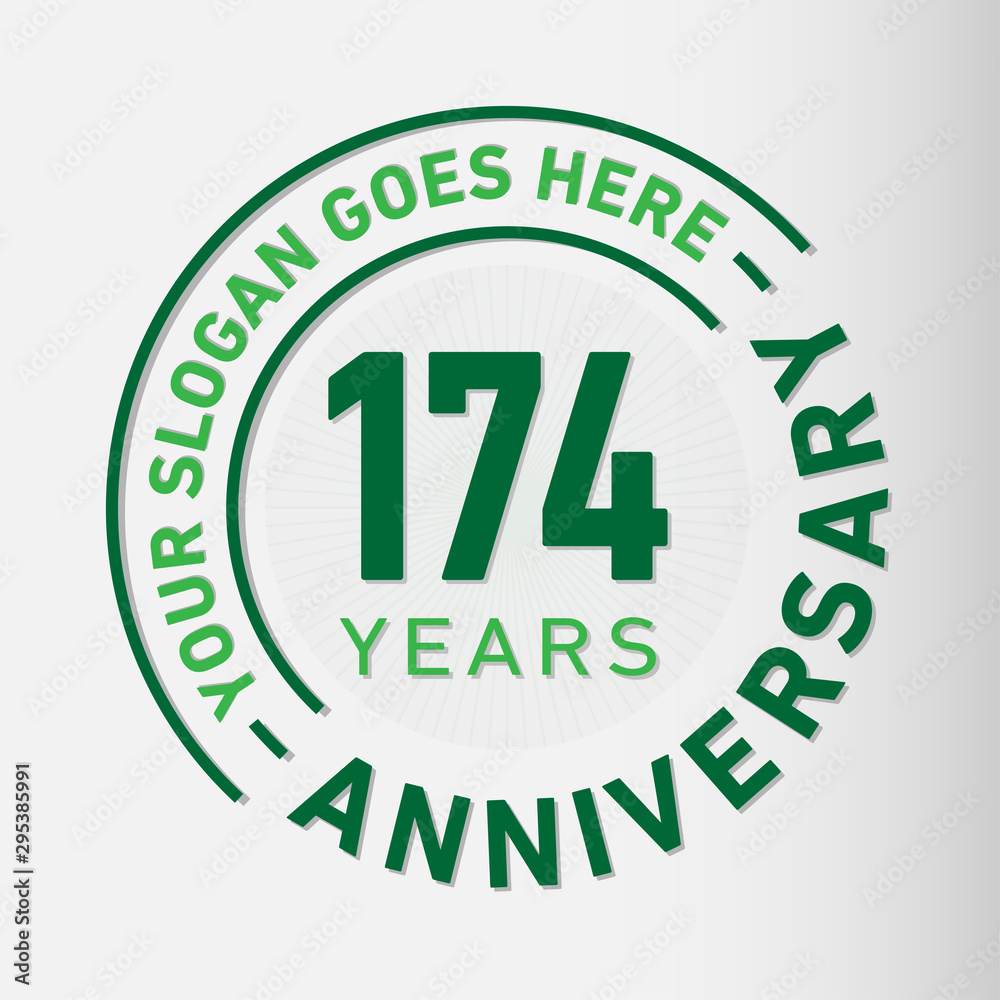 174 years anniversary logo template. One hundred and seventy-four years celebrating logotype. Vector and illustration. 174 years anniversary logo template. One hundred and seventy-four years celebrating logotype. Vector and illustration.