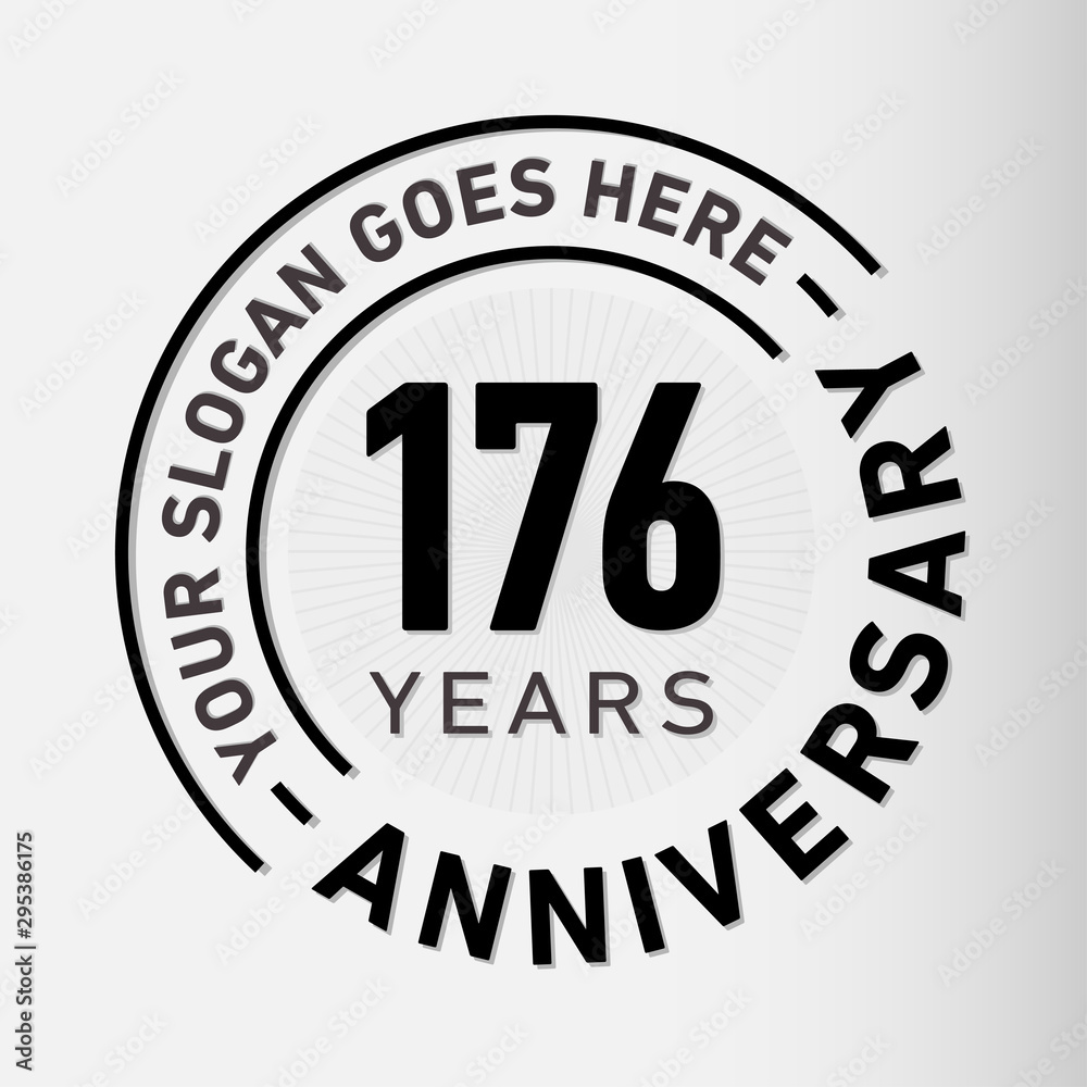 176 years anniversary logo template. One hundred and seventy-six years celebrating logotype. Vector and illustration.