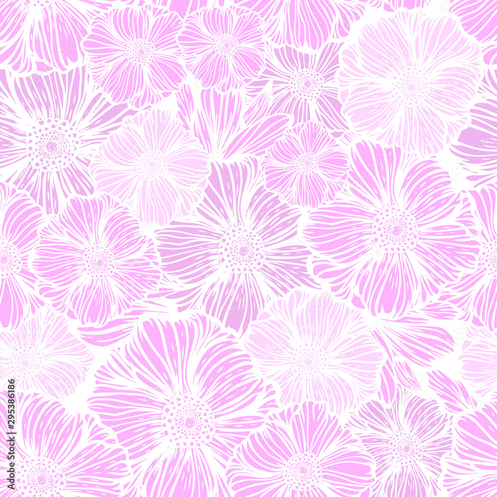 The seamless background is beautiful graphic pink flowers. Vector illustration
