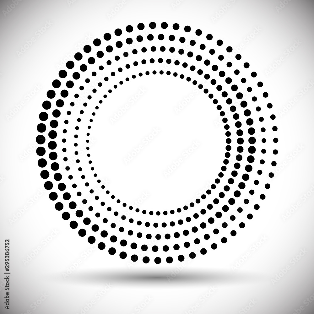 Halftone circle frame, abstract dots logo emblem design element for any projects. Round border icon. Vector EPS10 illustration. Abstract dotted vector background. Halftone circle frame, abstract dots logo emblem design element for any projects. Round border icon. Vector EPS10 illustration. Abstract dotted vector background.