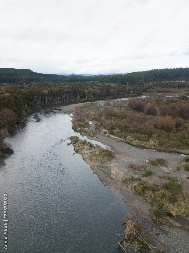 Aerial view New Zealand River Landscape Aerial view New Zealand River Landscape