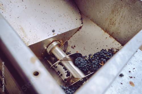 Φωτογραφία Grape squeeze machine in winery grapes processing squash mill after the harvest