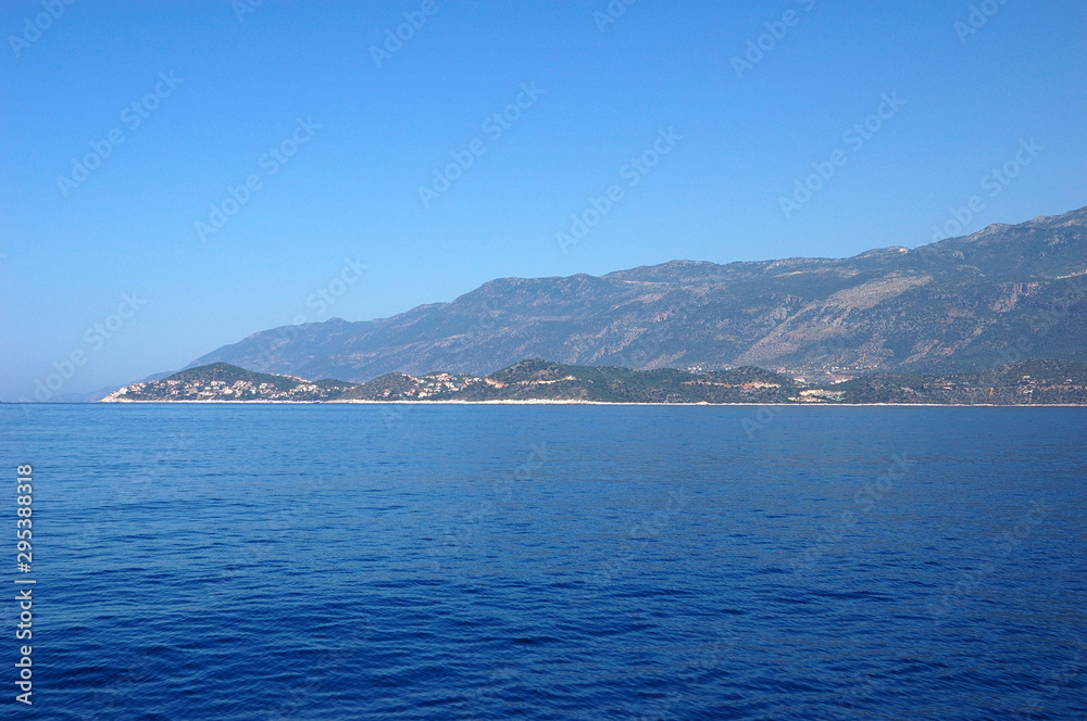 A view to the Çukurbağ peninsula in Kaş from the sea, Turkey