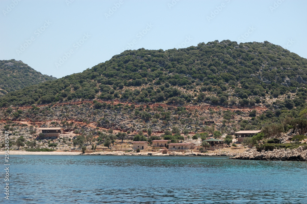 Some lonely houses overlooking the sea near Kaş, Turkey