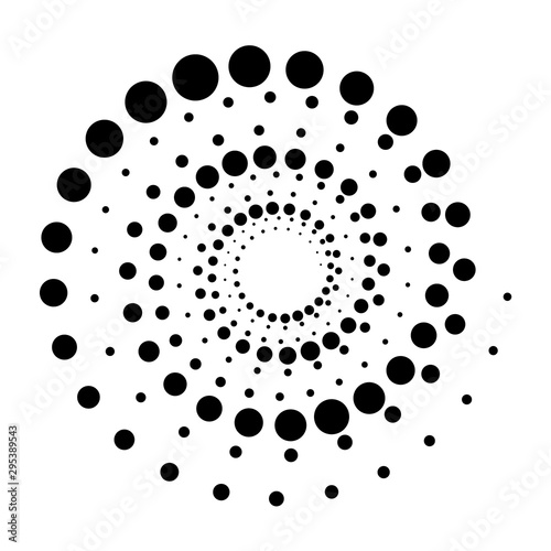 Halftone round as icon or background. Black abstract vector circle frame with dots as logo or emblem.