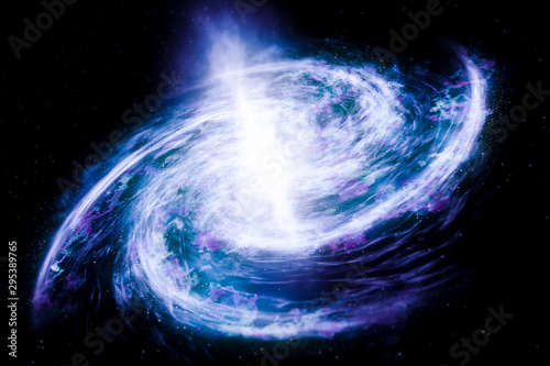 Fototapeta Naklejka Na Ścianę i Meble -  Purple star nebula forms a spiral galaxy. Colonization. Space travel concept. Interplanetary travel in the galaxy.