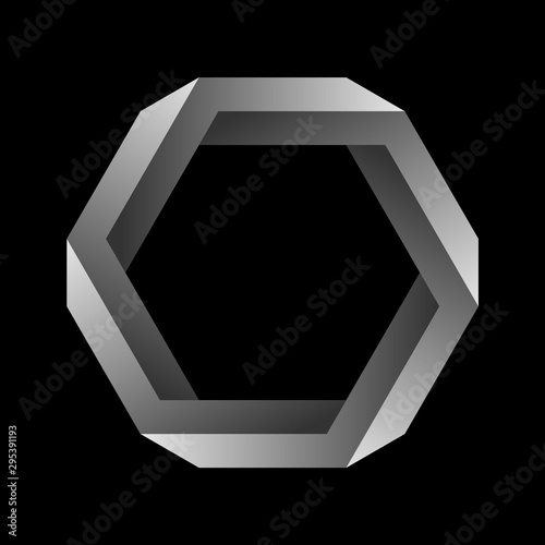 Penrose hexagon on black background. Impossible object or impossible figure or an undecidable figure.