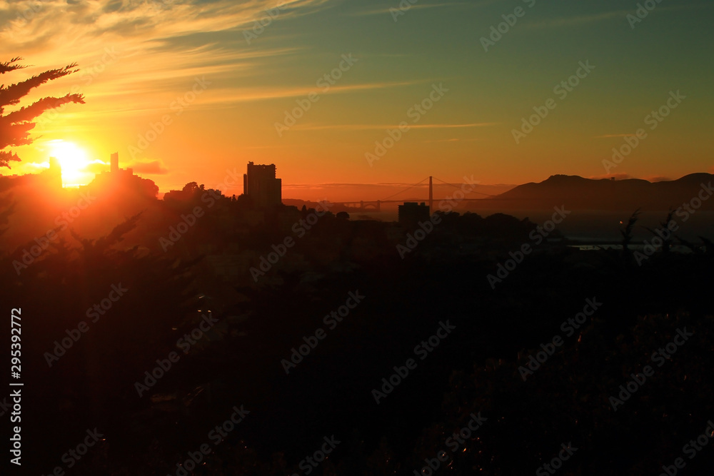 A sunset over the city by the bay