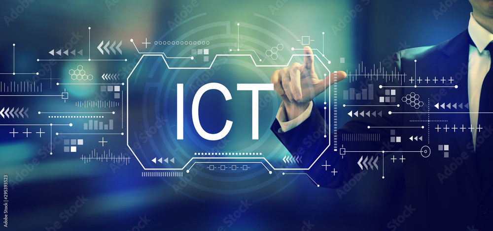 Information and communications technology with a businessman in an office Information and communications technology with a businessman in an office