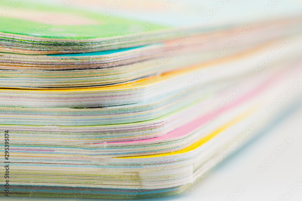 Stacked magazine close up