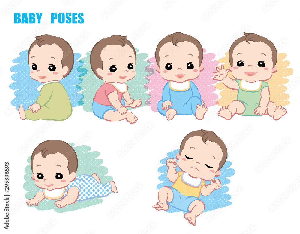 Cute baby, Infant boy. Poses set. Vector illustration. Cute baby, Infant boy. Poses set. Vector illustration.