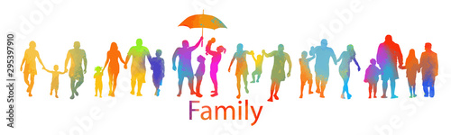 Set of different multi-colored silhouettes of a friendly family. Vector illustration