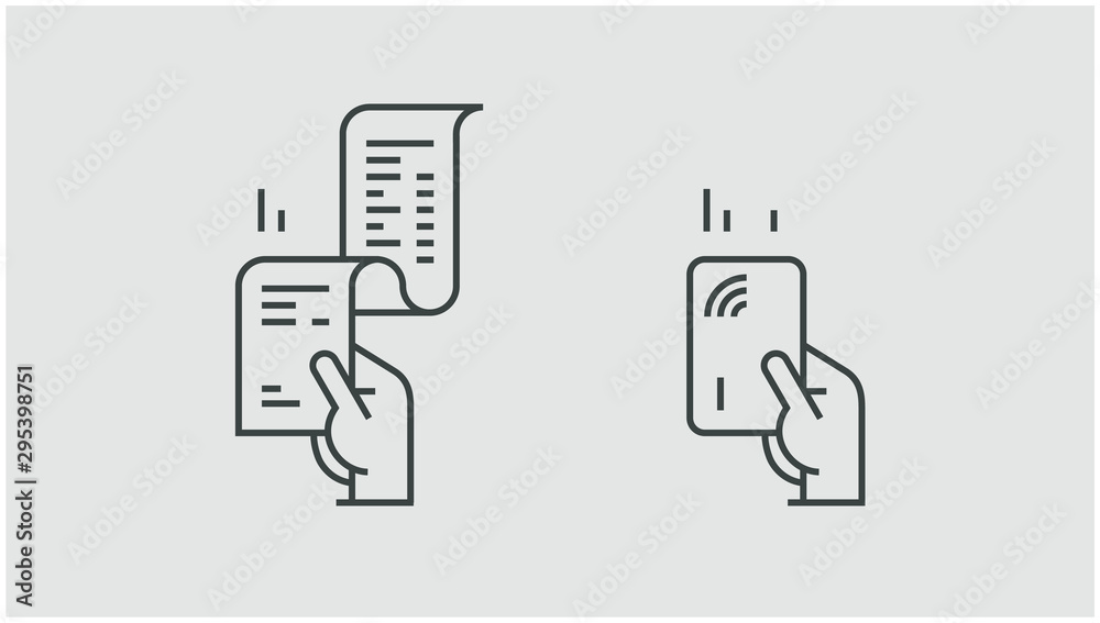 Set of payment options vector elements in flat style. Credit card processing, hand holding debit-credit card, cash and receipt. Set of payment options vector elements in flat style. Credit card processing, hand holding debit-credit card, cash and receipt.