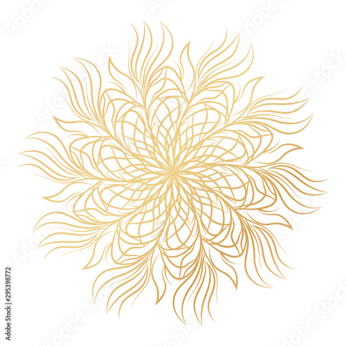Mandala. Round floral ornament isolated on white background. Decorative design element. Outline vector illustration for coloring book, print on T-shirt and other items.