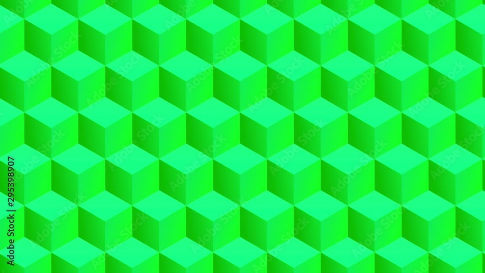 Isometric green cubes pattern moving horizontally. Seamlessly loopable animation.