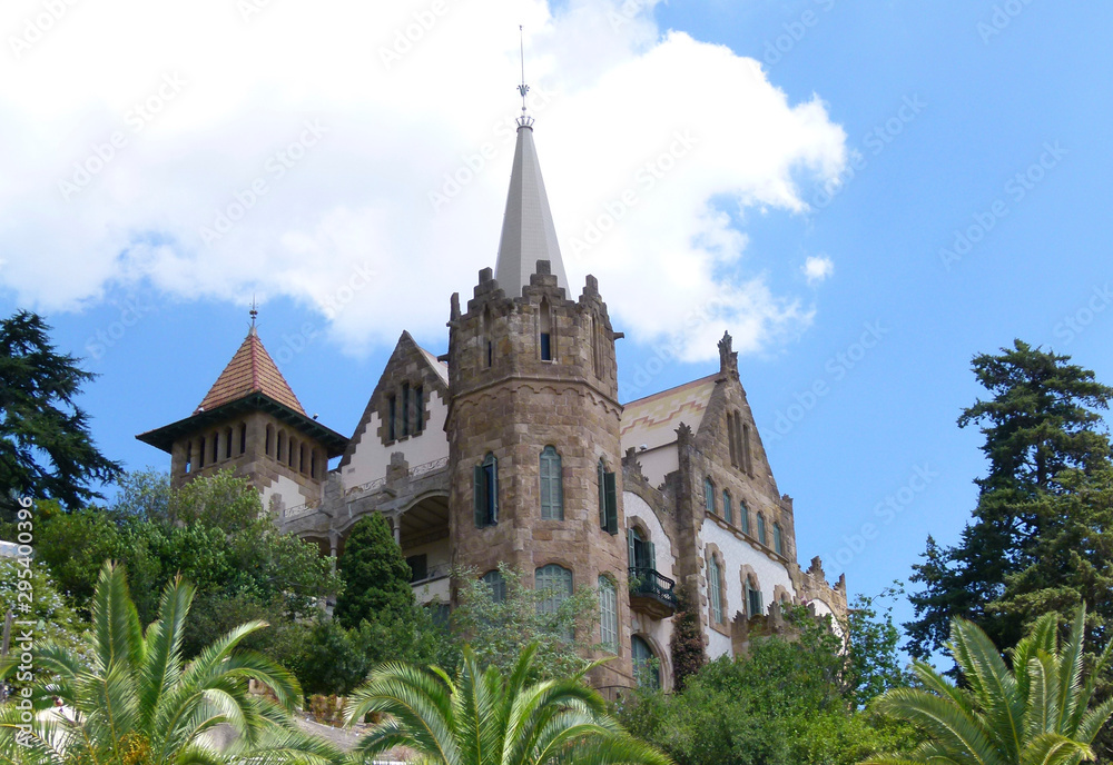  european mansion with stone roof and spire