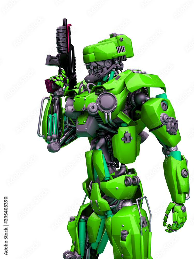 mechanical soldier holding a gun mechanical soldier holding a gun