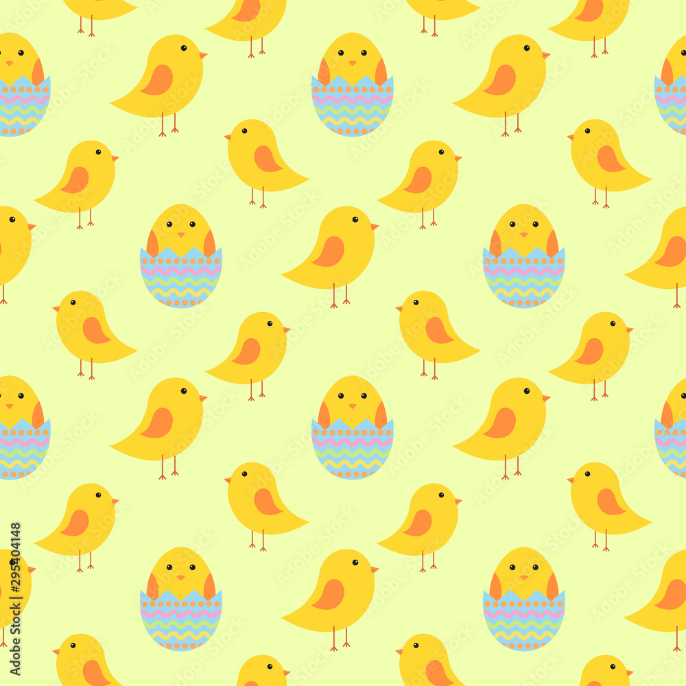 Easter seamless pattern with chickens for wrapping paper, wallpaper, web page background and more.