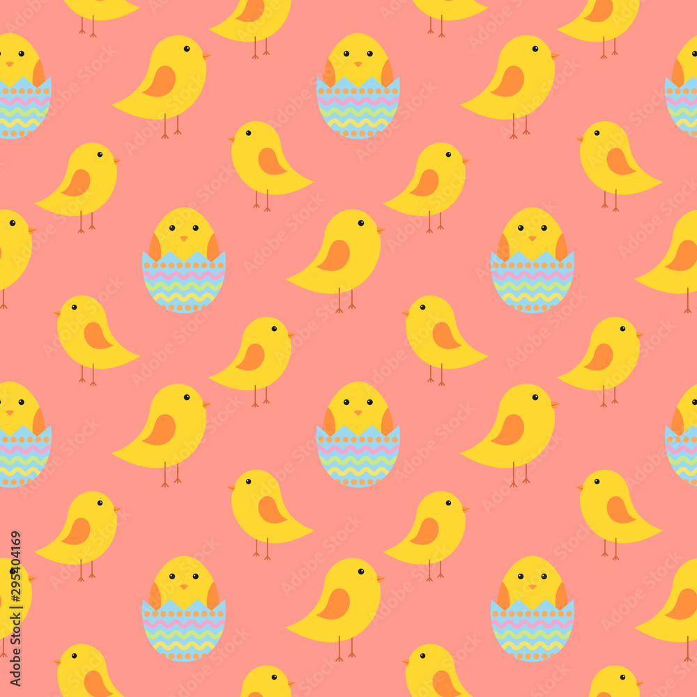 Obraz premium Easter seamless pattern with chickens for wrapping paper, wallpaper, web page background and more.