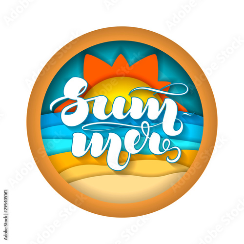 Multilayered summer landscape. Summer beach. Paper art, paper cut, 3d origami style. Vector illustration isolated on white background for advertising banners, flyers, posters, leaflets and more.