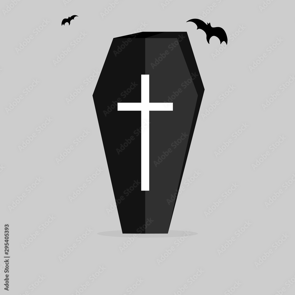 Obraz premium Coffin icon, Halloween symbol, flat design template, vector illustration