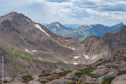 Landscape of mountain tops and valleys at Mount Evans in Colorado