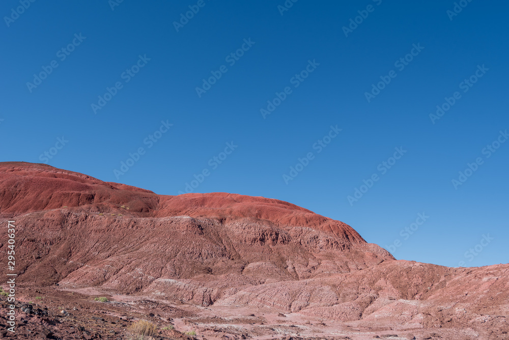 Landscape of barren pink hills at the Painted Desert in Petrified Forest National Park Arizona