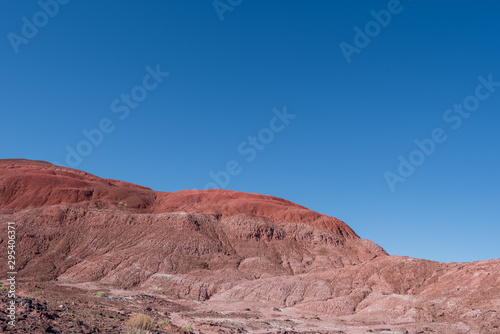 Landscape of barren pink hills at the Painted Desert in Petrified Forest National Park Arizona