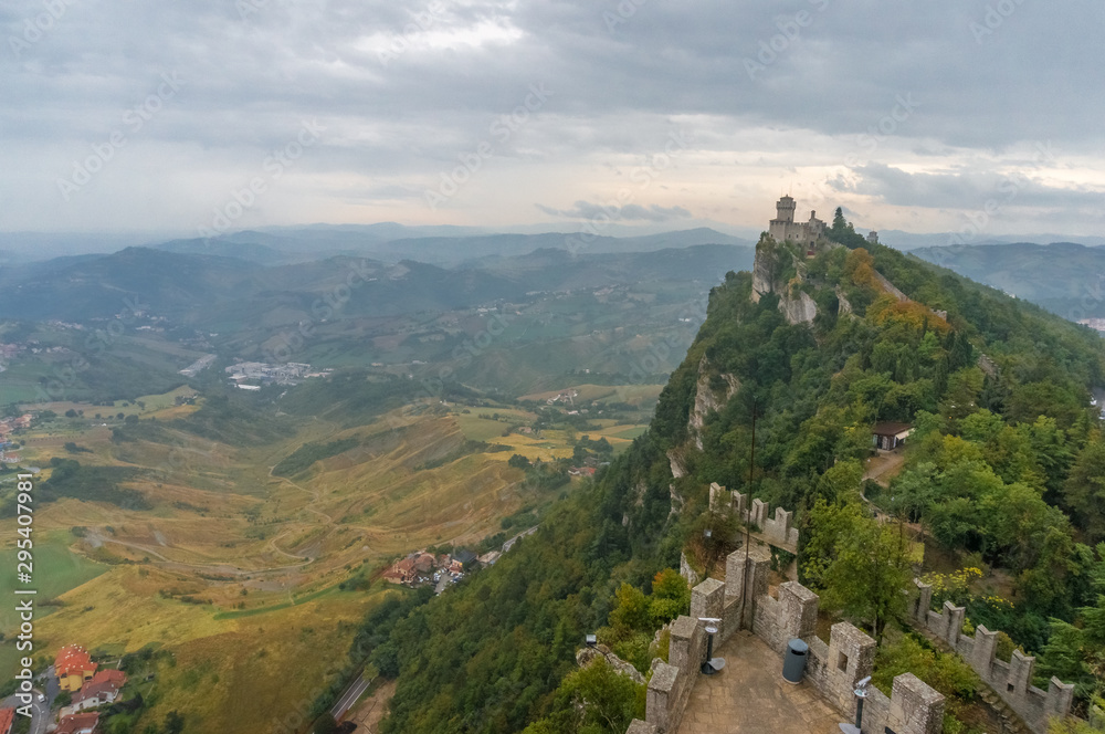 Panoramic view of the Tower of Falesia Second Tower on Mount Titano in San Marino