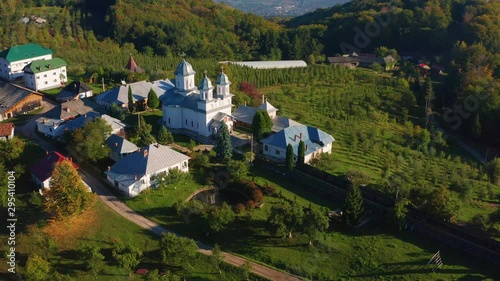 Slanic Monastery, Arges, Romania, 4k drone images. photo