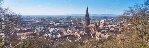 Panoramic View Of Freiburg Im Breisgau's Cathedral And Medieval City Center
