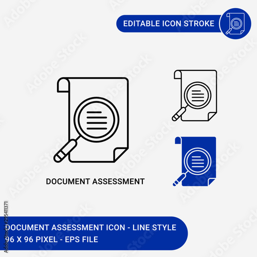 Document assessment icons set vector illustration with icon line style. Paper statement audit icon concept. Editable stroke icon on isolated white background for web design, and mobile app