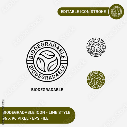 Biodegradable  icons set vector illustration with icon line style. Bio plastic concept. Editable stroke icon on isolated white background for web design, user interface,  and mobile application 