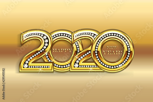 Happy 2020 new year gold bling party celebration card vector image background banner design