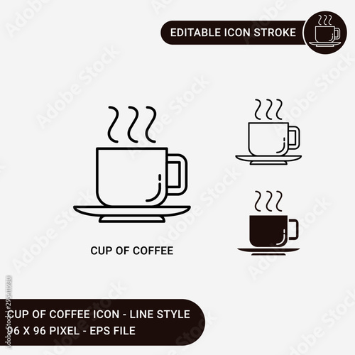 Cup of coffee icons set vector illustration with icon line style. Mug of coffee steam concept. Editable stroke icon on isolated white background for web design, user interface,  and mobile application