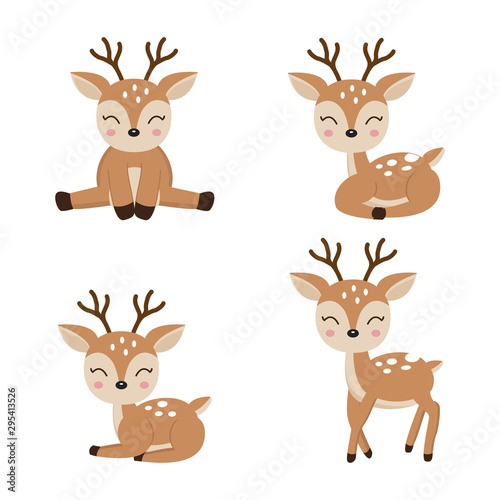 Cute deer cartoon in different poses.