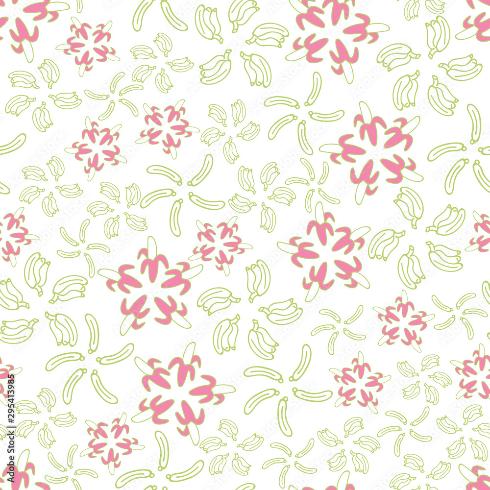 Vector white beautiful bananas in floral arrangement seamless pattern background