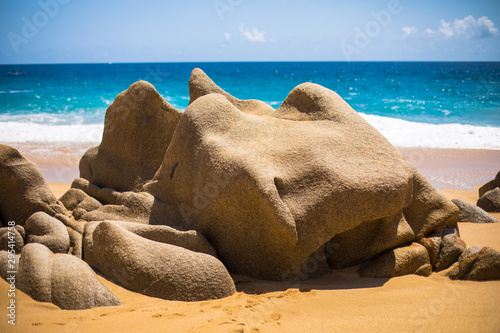 Rock formations at Lover's Beach (Playa del Amor) by Cabo San Lucas on the Baja California coast in Mexico.