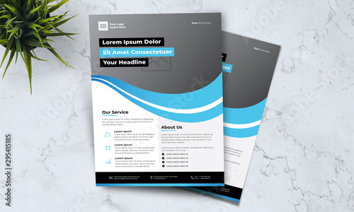 A4 business template flayer vol 9 with orange, blue, white and grey color cmyk ready to print in vector editable layer