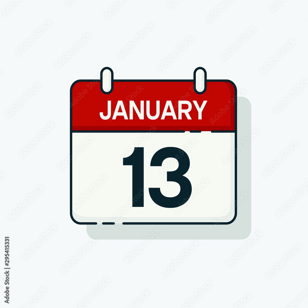 Vector flat daily calendar icon. Day , month , 13 January Vector flat daily calendar icon. Day , month , 13 January