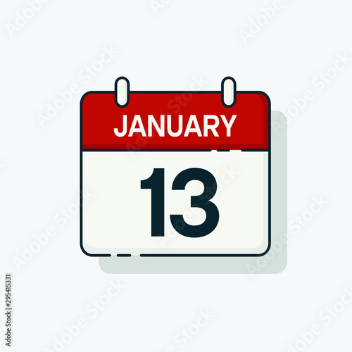 Vector flat daily calendar icon. Day , month , 13 January