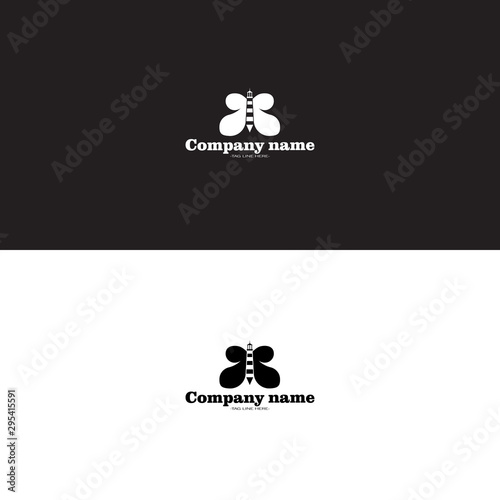 lighthouse ,butterfly logo on black and white background